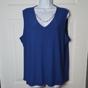 Blue Sleeveless V-Neck Top W Chain 1X